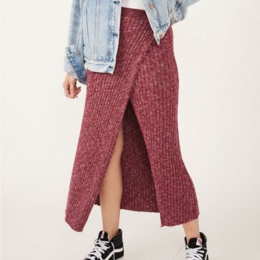 Free People Better Days Maxi Sweater Skirt with Slit— Purple — **NWT**